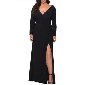 La Femme Long Sleeve Faux Wrap Gown size 14